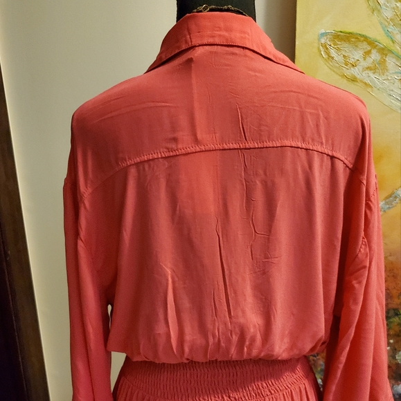 NWT DEX SMOCKED WAIST MAXI SUMMER SHIRT-DRESS ( SIZE L ) - Picture 8 of 11